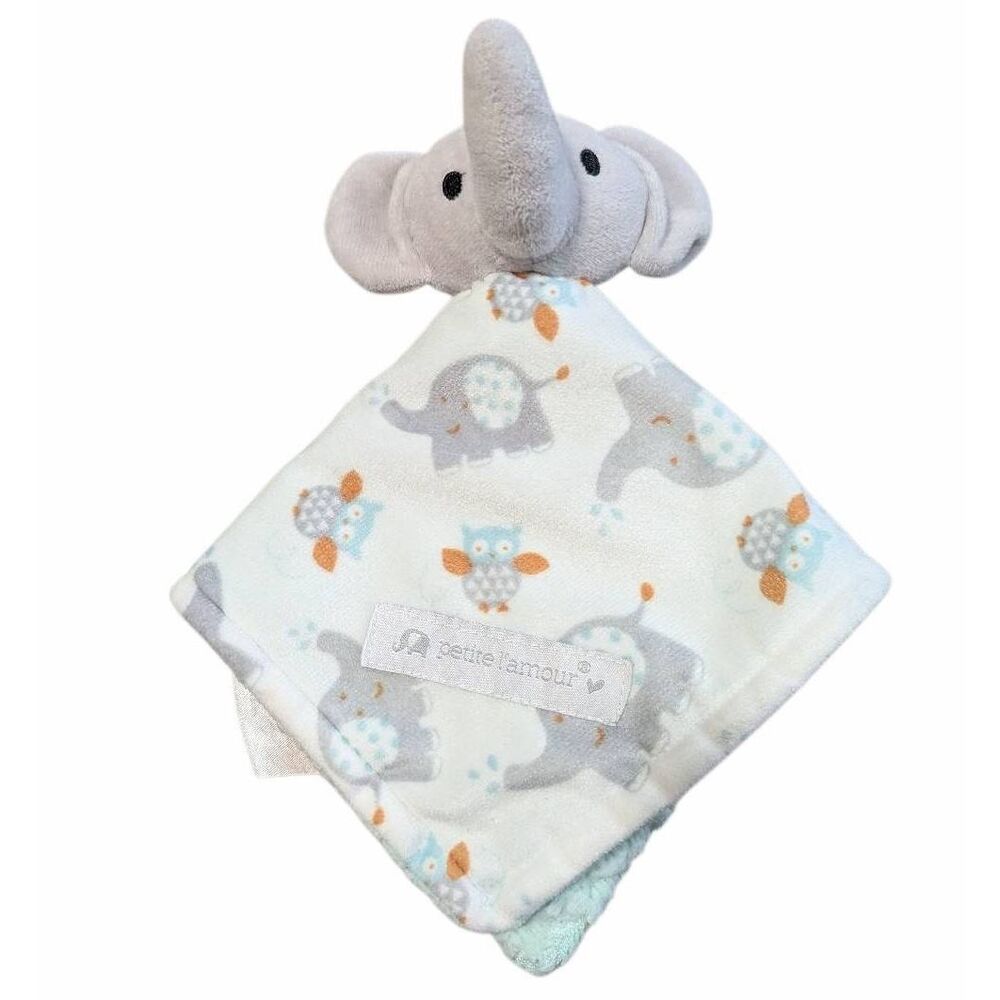 Petite L'amour gray & white elephant lovey baby infant stuffed blankie comfort